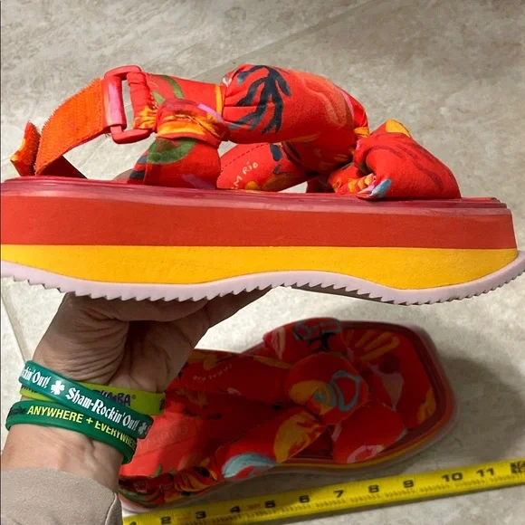 FARM Rio Red Tropical Multicolor Fabric Platform Sandals with Adjustable Strap - Picture 9 of 9
